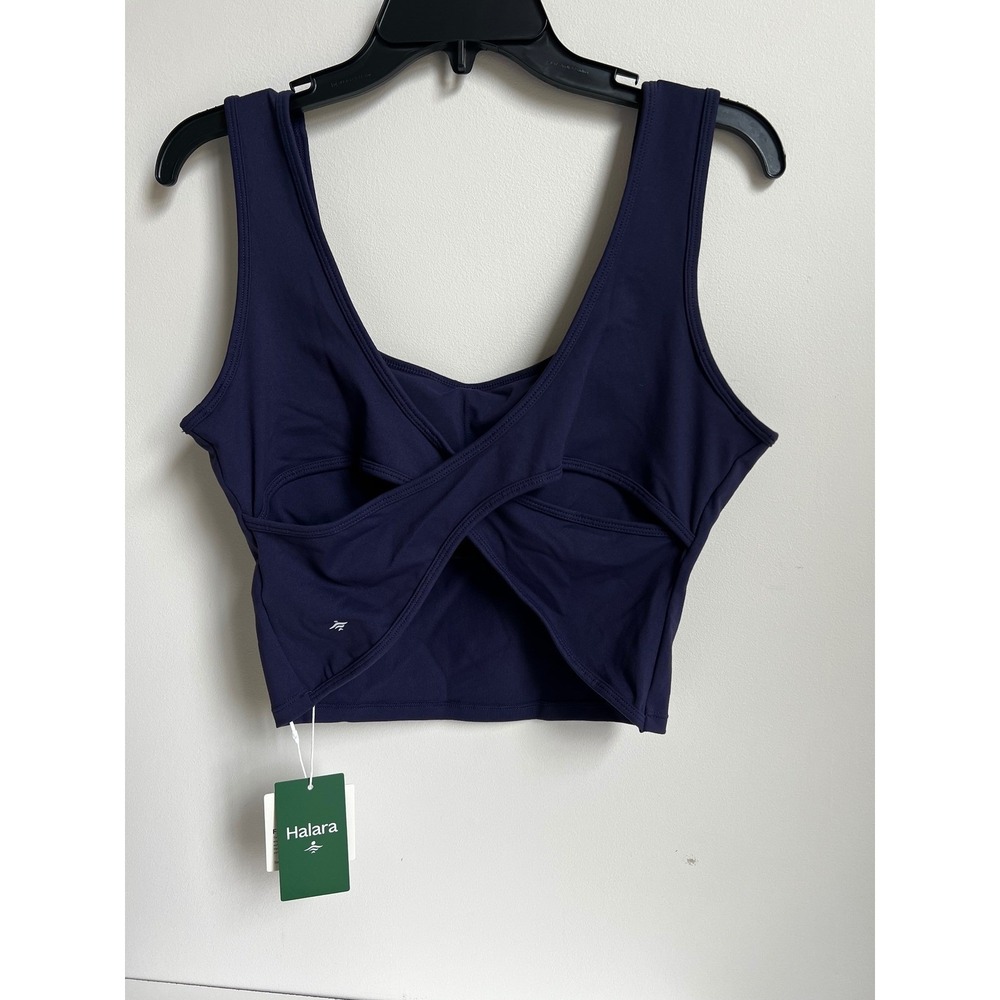 Halara Women's‎ Cami Tank Top Crisscross Back Activewear Athletic Navy Blue NWT